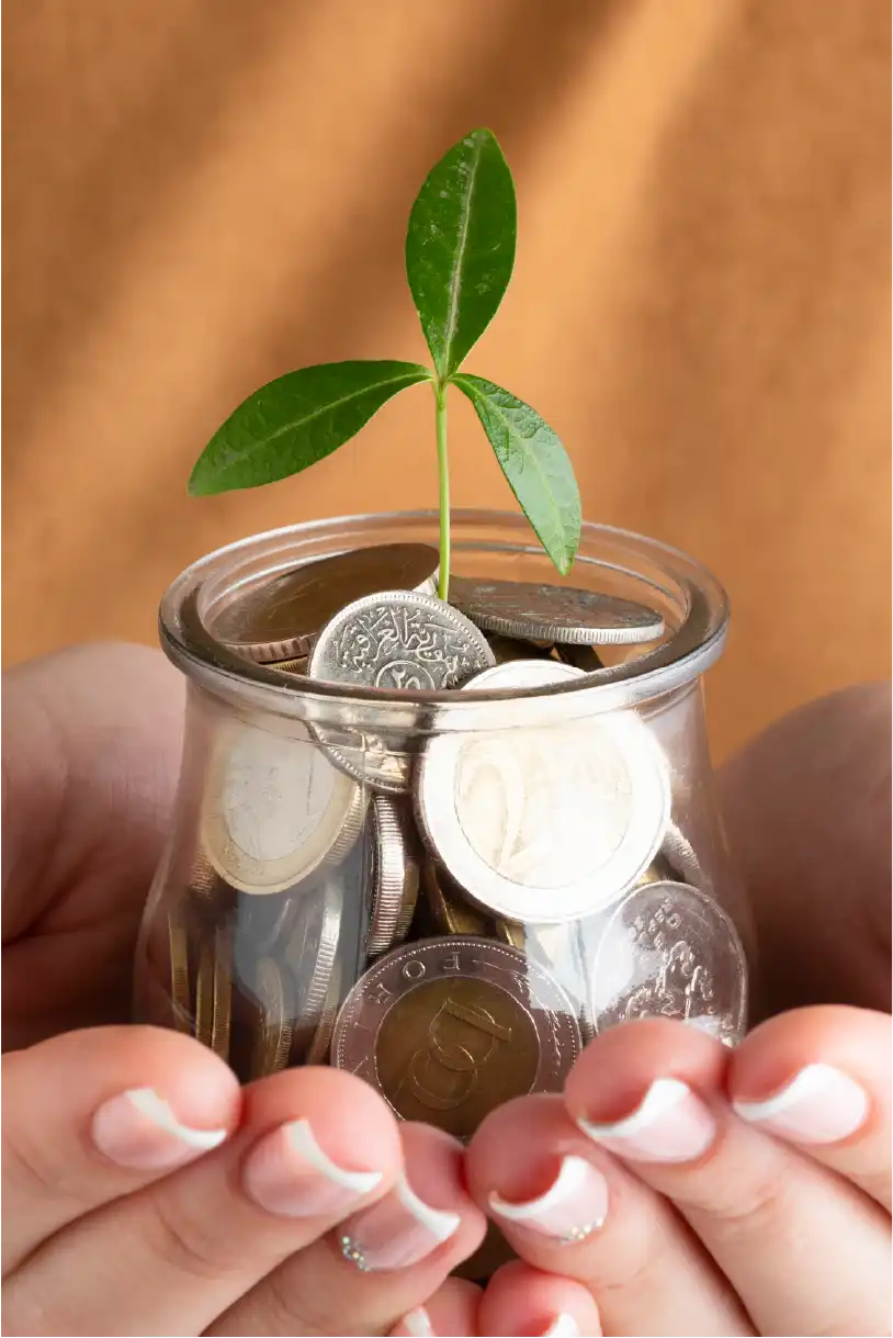 person holding jar coins hands
